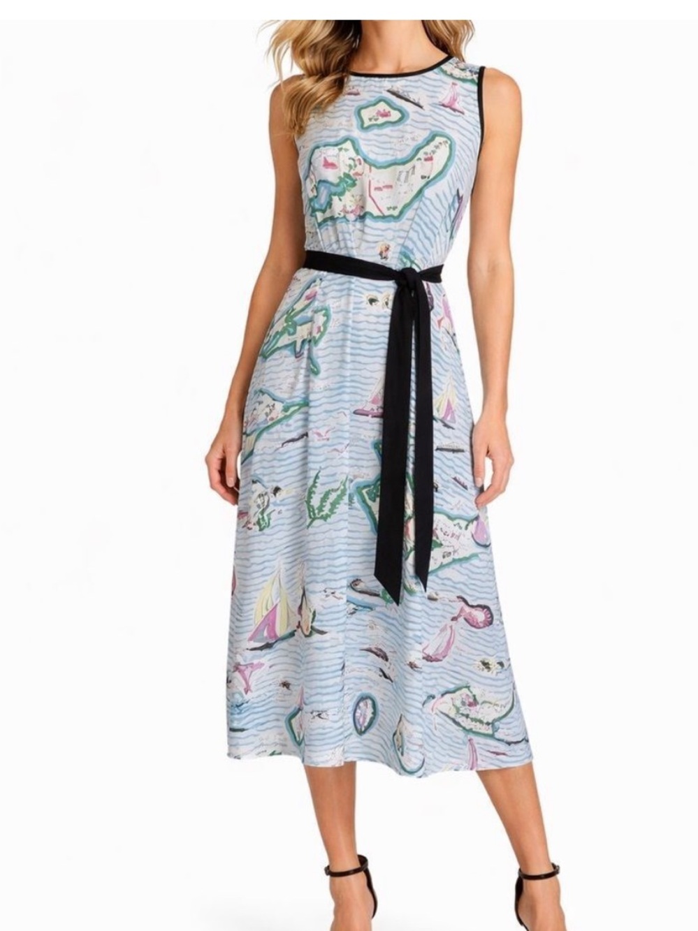 Antropologie Eva Franco Sailbot Print Island Dress Asymmetrical Hem Flowy SZ 6